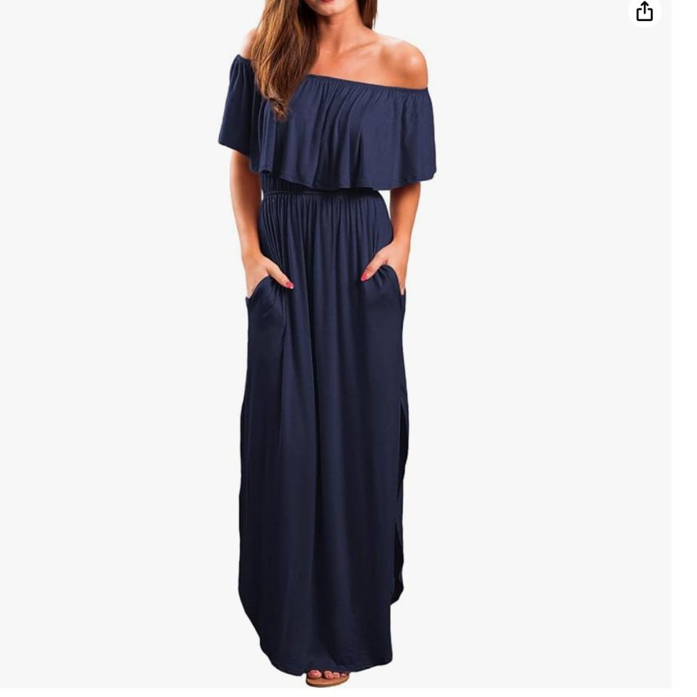 OYANUS Off The Shoulder Maxi Dress with pockets Navy XL